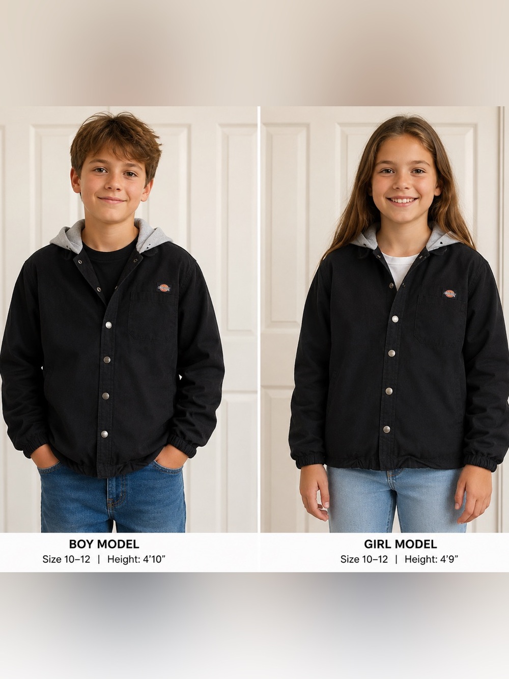 Dickies Black Hooded Jean-Style Coach Jacket Sz 10-12 M